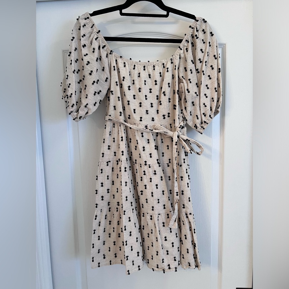 Cream and Black Bow puffy sleeve Sundress